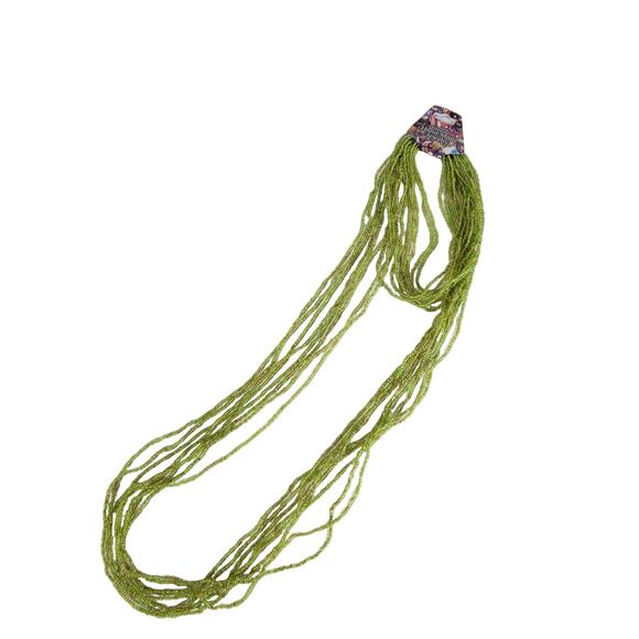 48" Long Lime Green Seed Bead Necklace Boho Multistrand India Handmade NEW - Picture 9 of 9